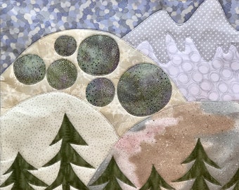 Quilted Appliqued Fabric Wall Hanging- ROUND MOUNTAIN-Original Fabric Wall Decor
