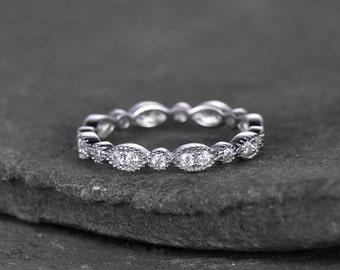 Sterling silver ring for women/Cubic Zirconia wedding band/CZ wedding ring/stackable ring/Matching band/Xmas gift/White gold plated