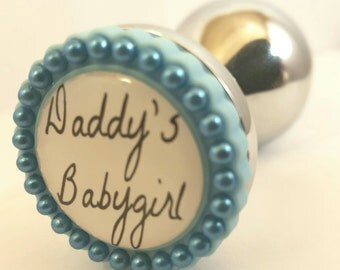 Mature/Adult Custom BDSM Bondage Daddy's Babygirl Blue & Silver Pearl Anal Buttplug Plug for Little's Unisex Any Personal Phrase available!