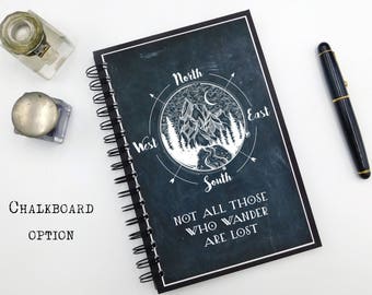 Travel Notebook, Travel Journal, Wander Lost, Custom Journal, Custom Notebook, Travel Diary, Chalkboard, Spiral, Personalized