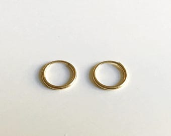 14k Solid Gold Hoop Earrings 12mm, 14k Hoop Earrings, 14k Mini Hoops, Hoops, Gold Hoop Earrings, Small Gold Helix Hoop Tiny Hoop