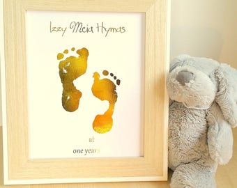 Personalized Foil Baby Footprint Art, A4 or to fit 8 X 10” frame, Unframed, Nursery Picture, Foil Print, New Baby Gift, Mothers Day Gift