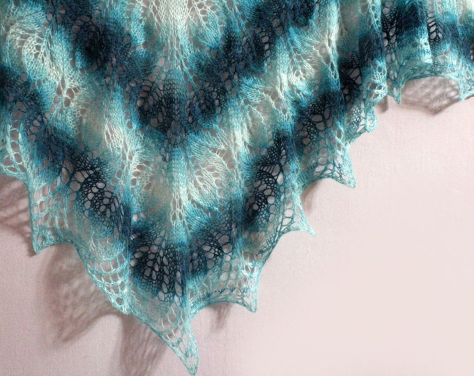 Knitted scarf shawl, knit shawl, knit scarf, turquoise shawl, knitted scarf, shawl of wool, knitted scarf, delicate shawl, crochet shawl