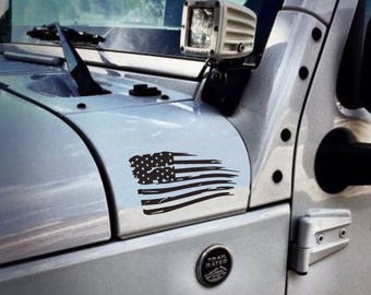 Distressed American Flag Jeep Wrangler Unlimited | Sahara | JK | TJ | Vinyl Decal Sticker Emblem Logo Graphic set