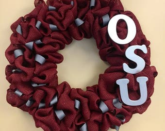 Handmade Ohio State Buckeyes Burlap Wreath