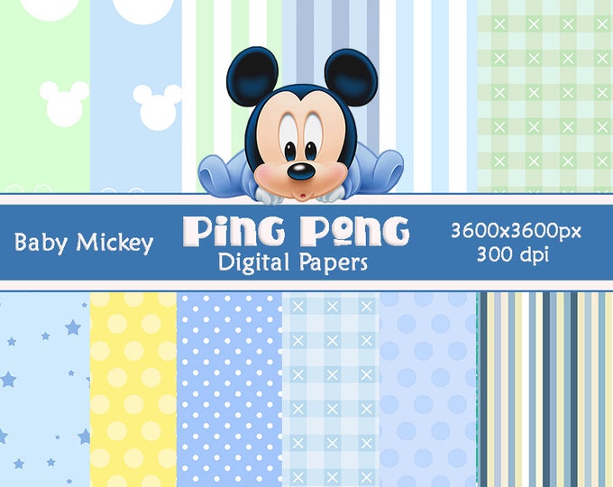 12 baby Boy Mickey Digital Papers Scrapbook Background