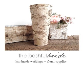 White birch bark vase, birch vase, wedding centerpiece, bark vase, wedding table, white birch, galvanized container, birch contain