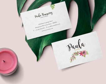 Business Card Design · Premade Business Card Template · Romantic Business Card · Floral Pink Business Card, Watercolor Business Card