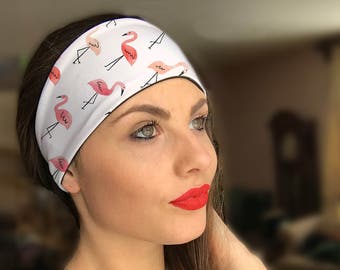Flamingo Headband, Pink and White Headband, Fitness Headband, Thin Headband, Wide Headband, Yoga Headband, Adult Headband, Turban Headband