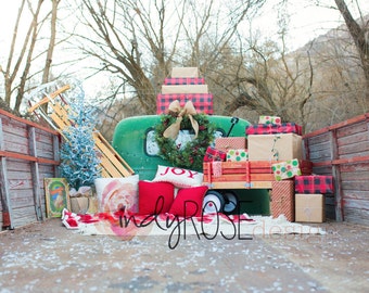 Vintage truck bed Christmas digital backdrop