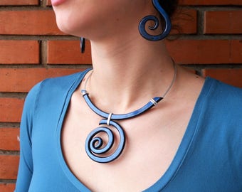 Polymer necklace Jewelry set Statement necklace Clay necklace Spiral necklace Swirls necklace Open necklace Polymer earrings Modern necklace