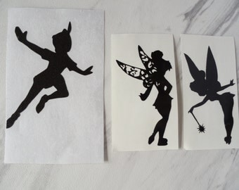 Peter Pan and Tinker Bell Vinyl decals, will work in Fairy Lights, Mason Jar Lights, walls, car window decal, cups, water bottles