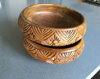 Small Carved Wood Bowls - Pair, For Snacks, Nuts, Marbles, Candy, Keys?