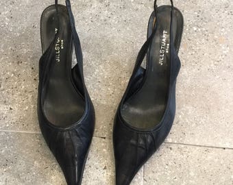 Vintage Jill Stuart Black Leather Slingback Pumps Heels, 90s Women Shoes