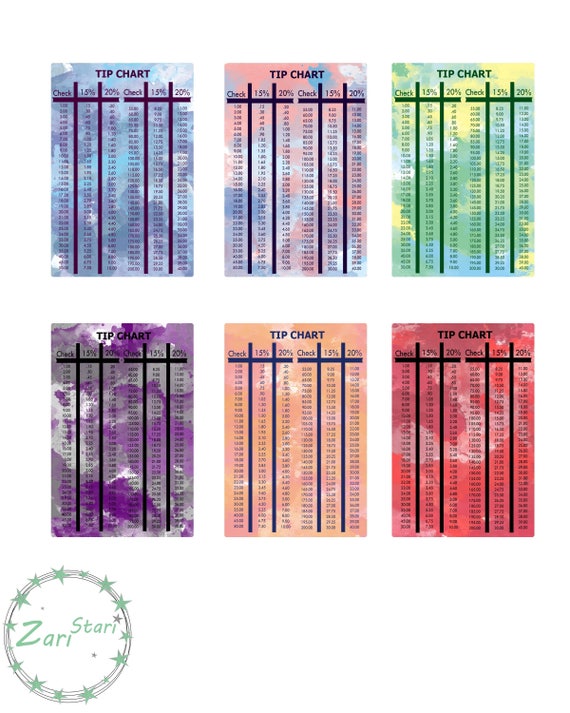 Items similar to Assorted Wallet Inserts, WalletSized Tip Charts