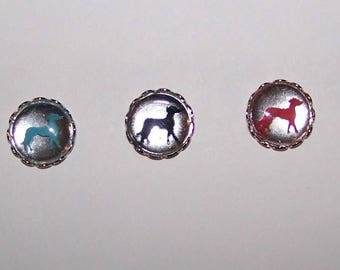 5 Vintage Glass Multi Colored Dog Cabochons 13mm WITH BACKINGS / FINDINGS--Puppy Dog Embellishments