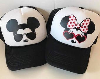 Minnie and Mickey Hats / Couples Hats / Disney Hats / Minnie Sunglasses / Mickey Sunglasses / Black and White / Snapback Truck Hats