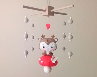 Deer Nursery Decor . Woodland Baby Mobile . Neutral Nursery Decor . Felt Ball Baby Mobile . Coral Nursery Decor . Woodland Nursery .