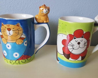 Indra Cat mugs! Hand painted. Beautiful