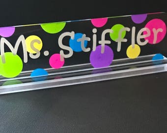 Teacher name plate, teacher name sign, teacher name plaque, teacher desk name plate, office decor, desk accessories, Party Dots