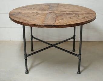 Round Wood Industrial Dining Table, Wood Furniture, Modern Kitchen Table, Kitchen Table, Industrial Black Pipe, Reclaimed Wood - FREE Ship