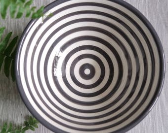 Grey and White Stripe Bowl - Medium