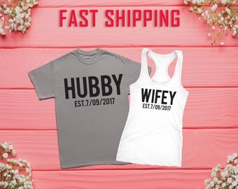 Wifey Hubby shirts,honeymoon shirts, Just Married shirts, Matching shirts, Bride and Groom shirts. Mrs and mr shirt, mrs shirt, groom D41