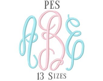 13 SIZE PES Fonts Fancy Monogram Embroidery Fonts Embroidery Designs Embroidery Alphabets Letters Monogram Fonts - Instant Download