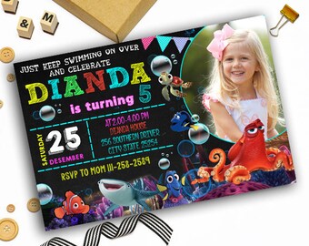 Finding nemo invitation, finding dory invitation, finding nemo birthday invitation, finding nemo birthday party,dory birthday invite