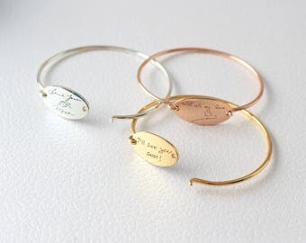Custom Actual Handwriting Jewelry - Handwriting Bangle - Engraved Signature Bracelet - Keepsake Jewelry - Sentimental Mother Gift