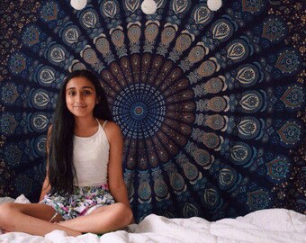 Psychedelic Indian Hippie Mandala Tapestry Wall Hanging Throw Bohemian-Bedspread Decor