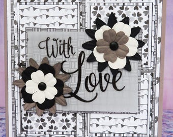 Black & White Floral 'With Love' Handmade Greetings Card