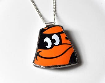 Broken Plate Pendant on Chain - Baltimore ORIOLES - Recycled China