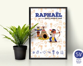 Affiche personnalisée- "Petit indien" - décoration chambre enfant - cadeau personnalisé
