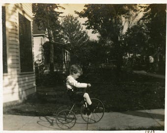 vintage photo 1915 DArling Little Boy on First Tricycle Trike