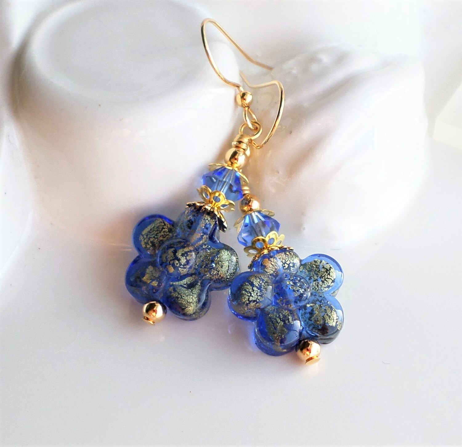 Medium Blue 24KT Gold Foil Bead by hhjewelrydesigns