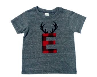 Lumberjack Letter And Antlers,Fabric Iron On Appliques,You Choose Your Own Letter