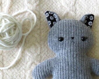 Plush Toy Kitty, Repurposed Sweater Wool, Stuffed Kitty Softie