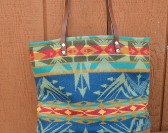 Pendleton Wool With Waxed Canvas and Leather Straps Tote Bag