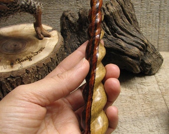 Spiral carved Ebony Multicolored wooded hair stick, Unicorn style by Tanja Sova