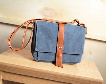 Waxed Canvas Purse, Waxed Canvas Satchel, Everyday Bag, Crossbody Canvas Bag, Waxed Canvas Handbag - The Davy Mini Messenger Bag in Stone