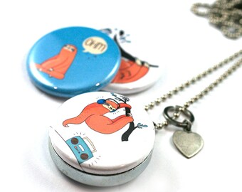 Sloth Necklace | Sloth Locket, Sloth Gift, Animal Necklace, 3 Lockets in 1, Yoga Sloth, Magnetic Jewelry, Recycled Steel, Polarity, Handmade