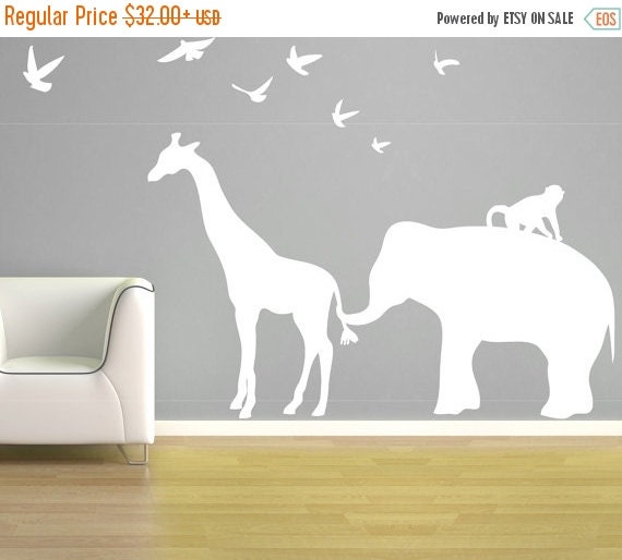 ON SALE Elephant Giraffe Wall Decal Vinyl by