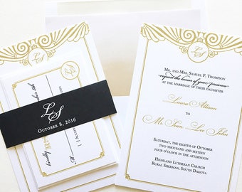 Art Deco Wedding Invitation - Gold and Black Wedding Invitation