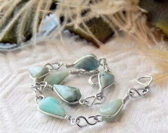 Sale.....One of a Kind Sterling Silver Plated Wire and Amazonite Bracelet