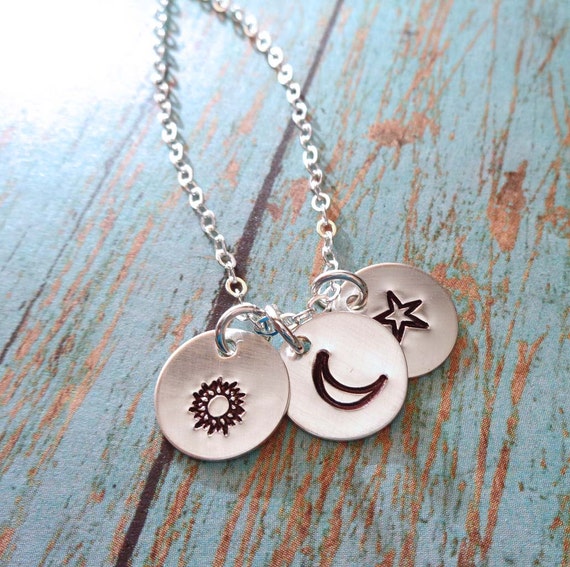 My Moon and Stars Necklace Sun Moon Star Charms Sterling