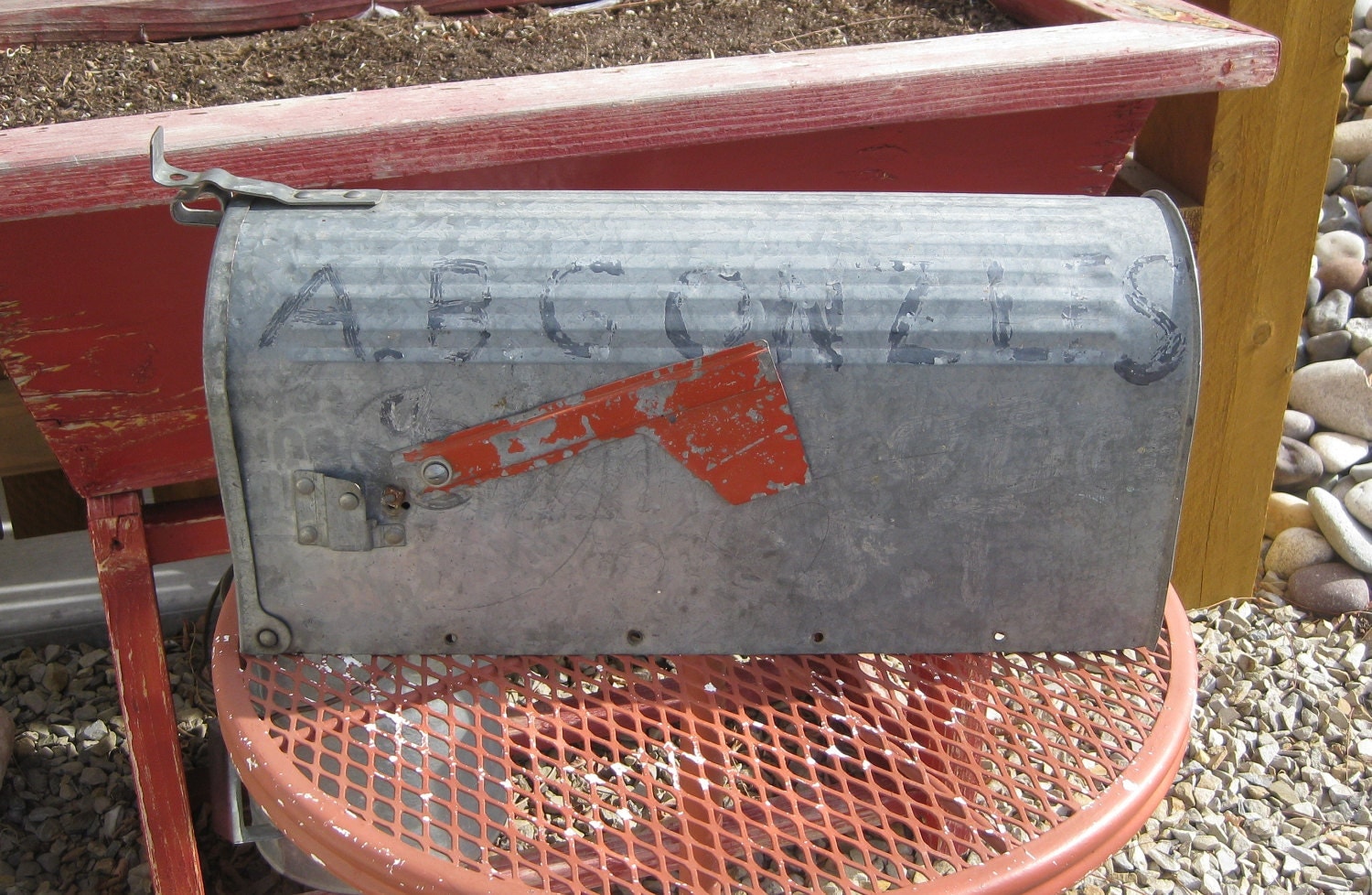 Vintage Galvanized Metal U.S. Mailbox With Red Flag