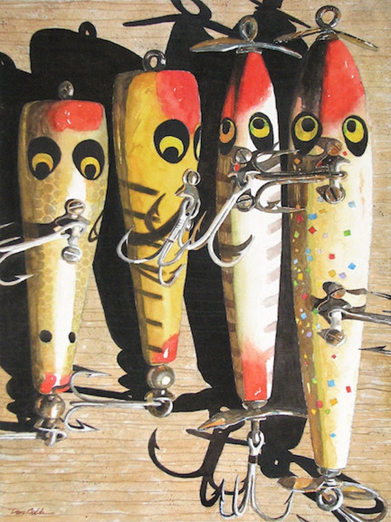 Fishing Lure Art 22x12 Framed Prints in Triple Mat