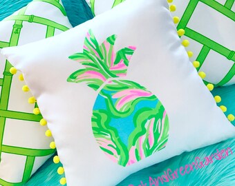 New Made To Order custom Pineapple Pillow made with Lilly Pulitzer In The Bungalows fabric