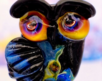 Theodore lampwork owl bead............ sra